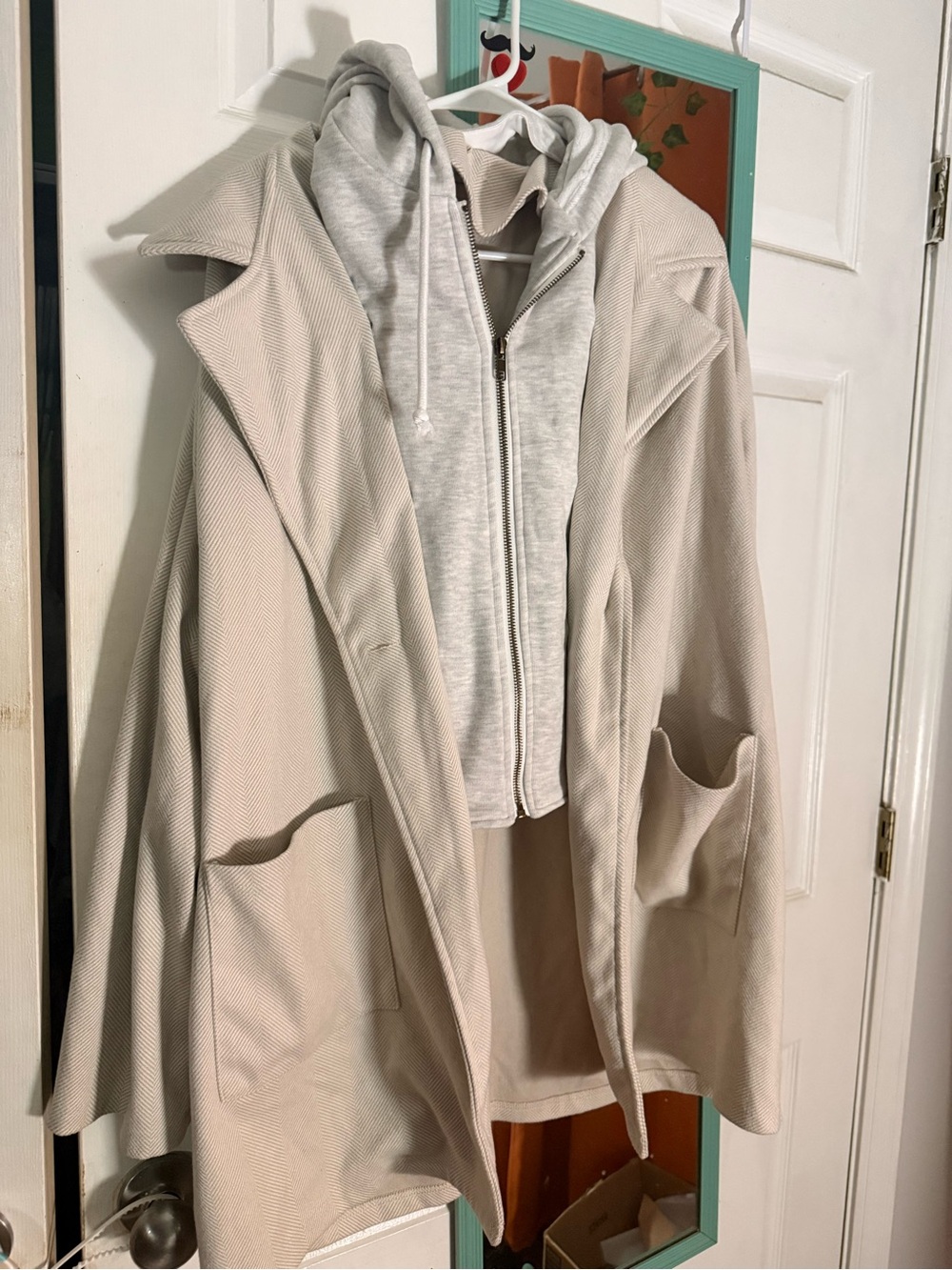 Women's Hooded Zip-Front Layered Coat - Beige